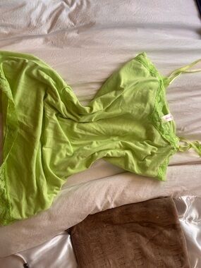 Lime Green Lace cami Y2K tank with built-in bra